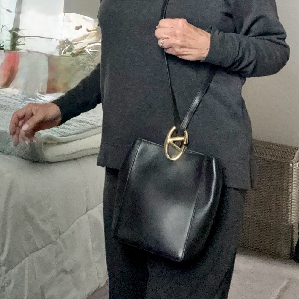 Authentic Valentino Sleek Black  Bag with Gold Accent